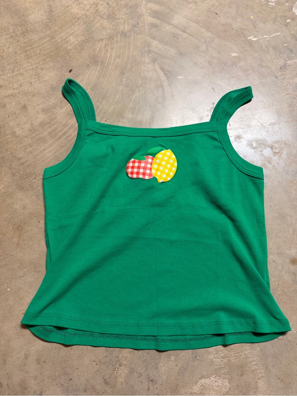 Daydreamer Green Girls' Tank Top with Gingham Fruit Appliqué